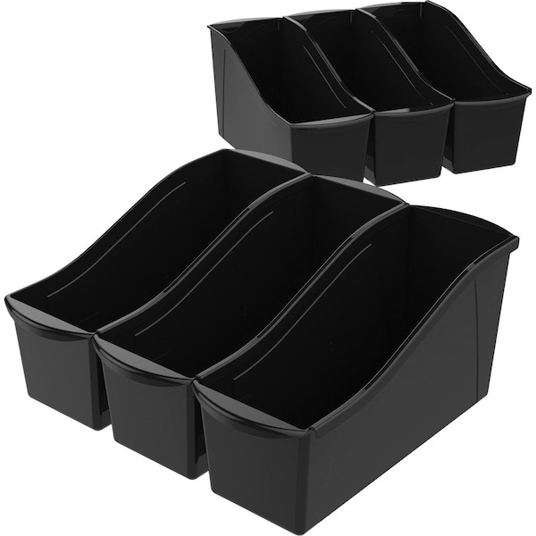 Book Storage Bin, Plastic, Black, 7 in H, 5.3 in W, 14.3 in L